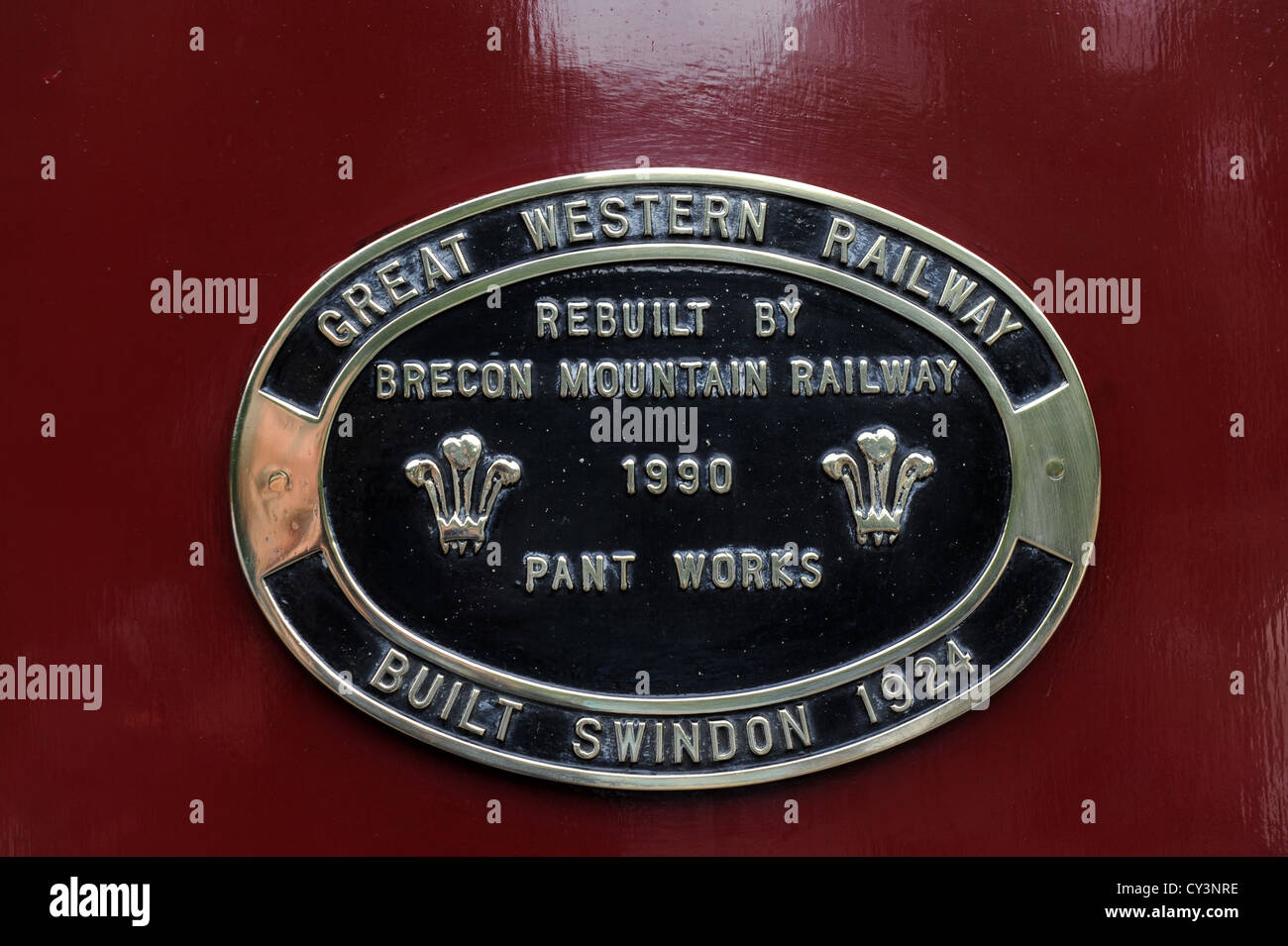 Brecon Mountain Railway plate on the Prince of Wales steam locomotive at Vale of Rheidol railway Wales Uk Stock Photo