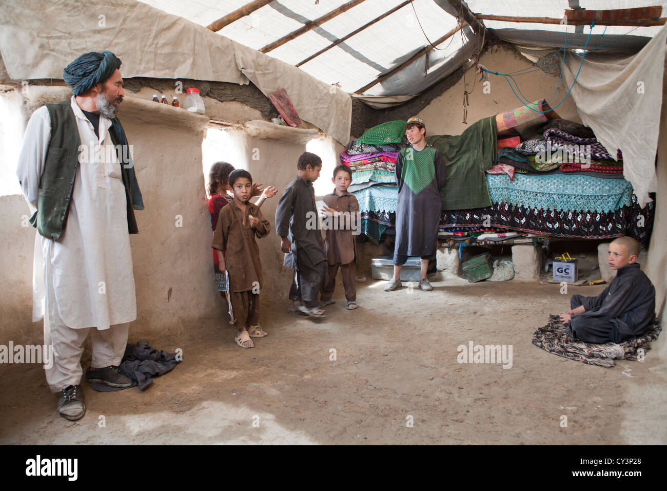 Interior of a refugee house in kabul Stock Photo