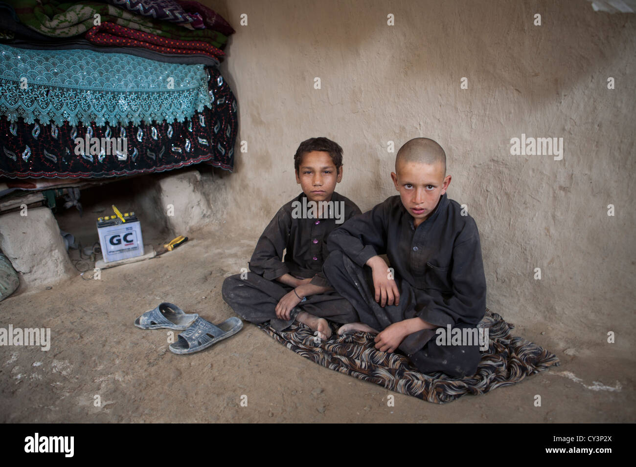 Interior of a refugee house in kabul Stock Photo
