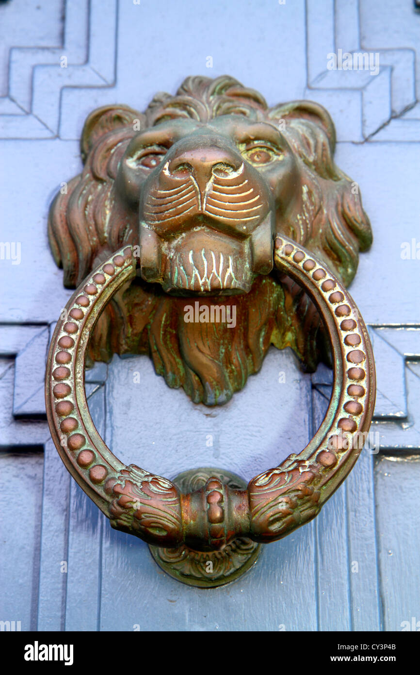 Rhode Island Newport,Thames Street,lion head door knocker,RI120820003 Stock Photo