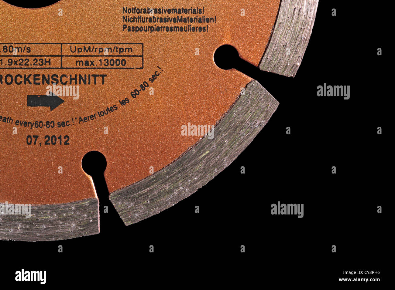 Diamond Grit Cutting Wheel - Cutting Disc - isolated on a black background Stock Photo
