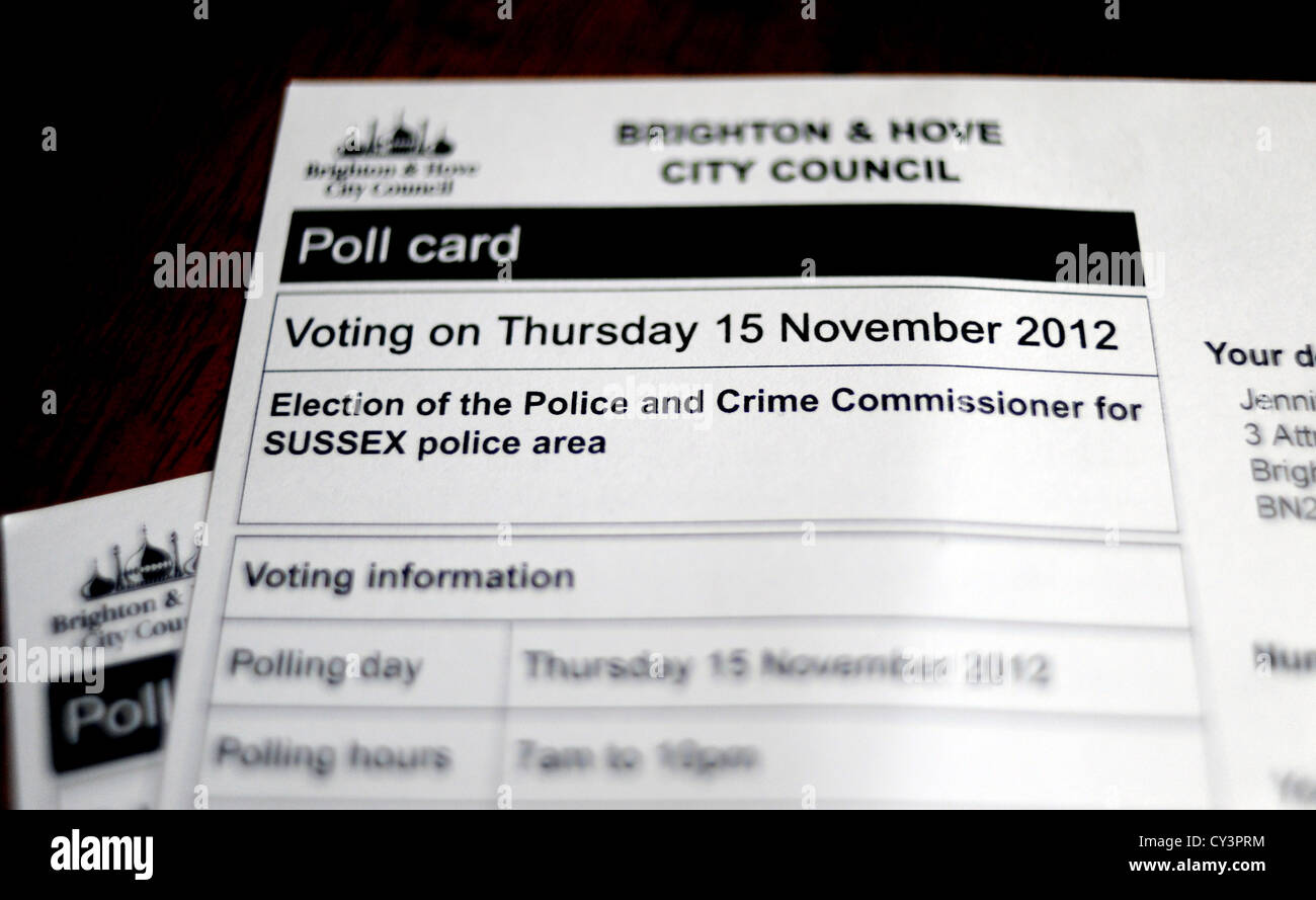 Polling card for the election of the Police and Crime Commissioner for Sussex Police area 2012 Stock Photo