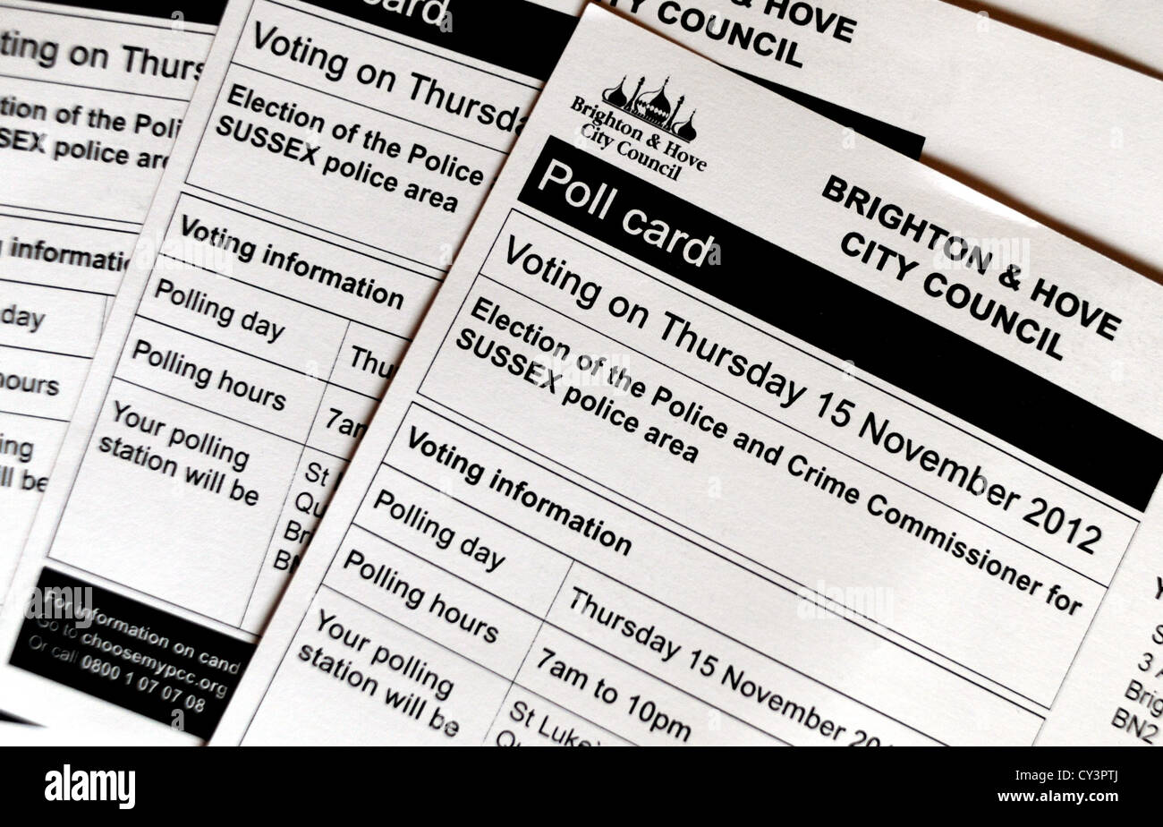 Polling card for the election of the Police and Crime Commissioner for Sussex Police area 2012 Stock Photo