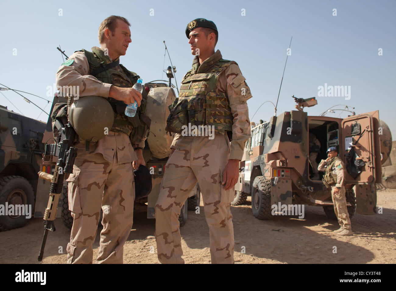 Dutch military in Kunduz province, afghanistan. Colonel 'de Jong' (left) is commander of the dutch mission Stock Photo