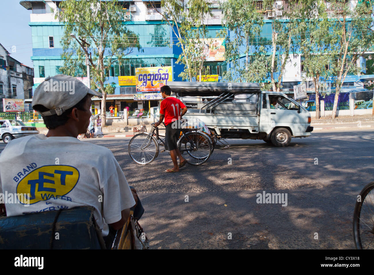 Typical Street Life in Rangoon, Myanmar Stock Photo