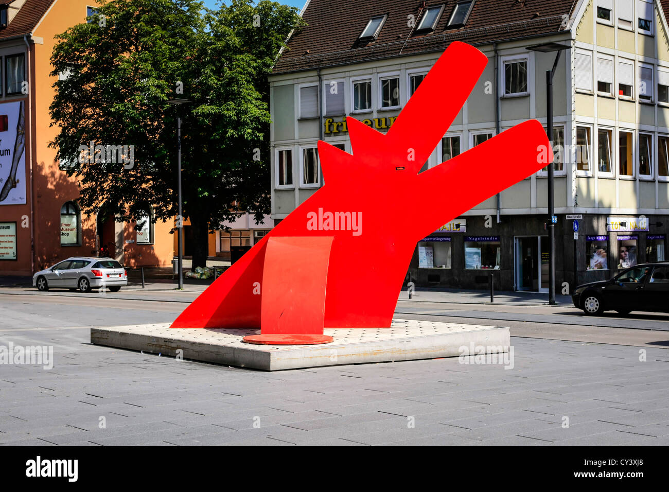 The red dog sculpture in the city of Ulm Germany Stock Photo