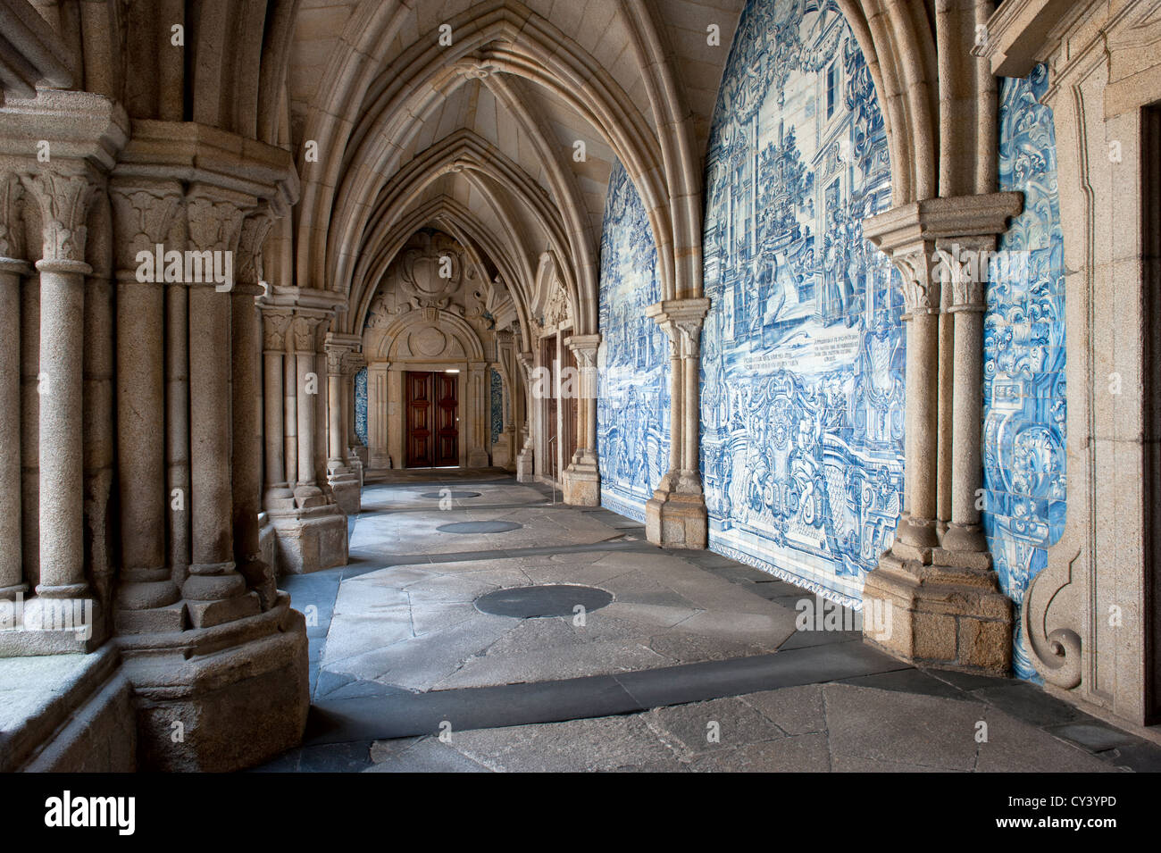 Da Sé Cathedral, Azulejos of the Gothic cloister, Barredo district, Porto, Portugal, Unesco World Heritage Site Stock Photo