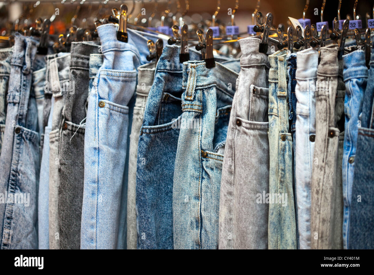 Jeans in the vintage clothes shop Blitz on Hanbury Street. Spitalfields.  London UK Stock Photo - Alamy