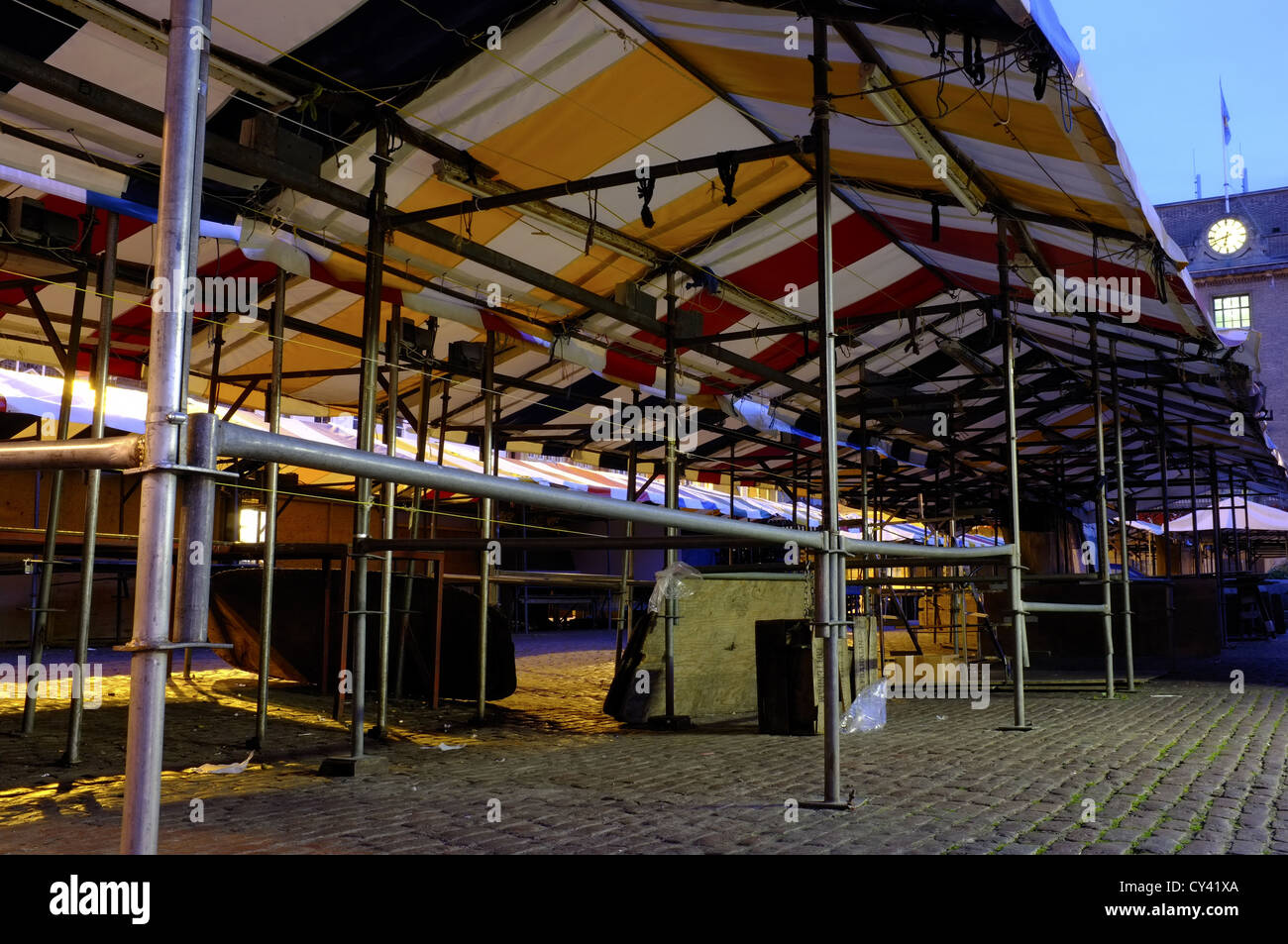 Empty Market Stalls at night Stock Photo Alamy
