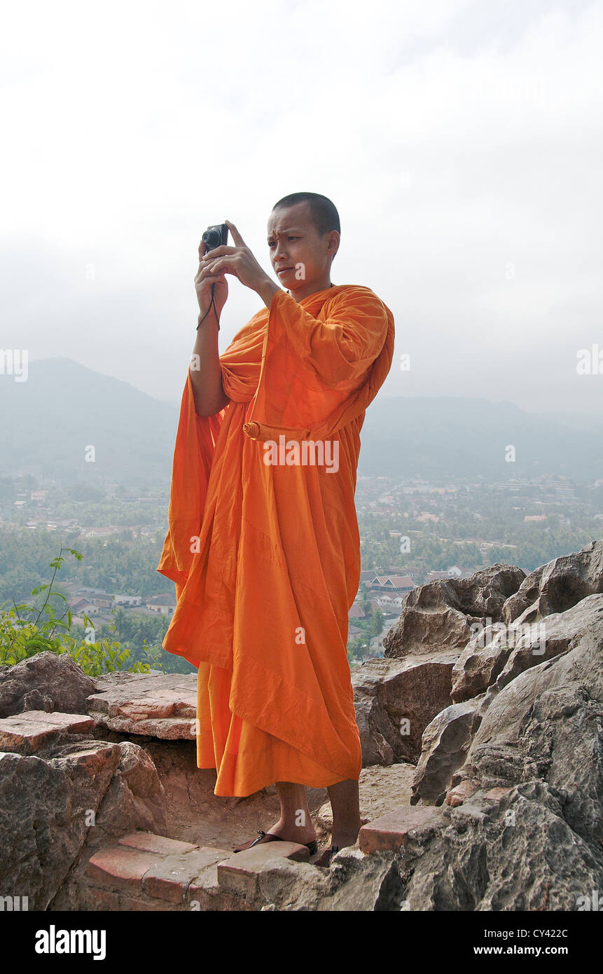 monk photographer Phusi peak Luang Prabang Laos Stock Photo - Alamy