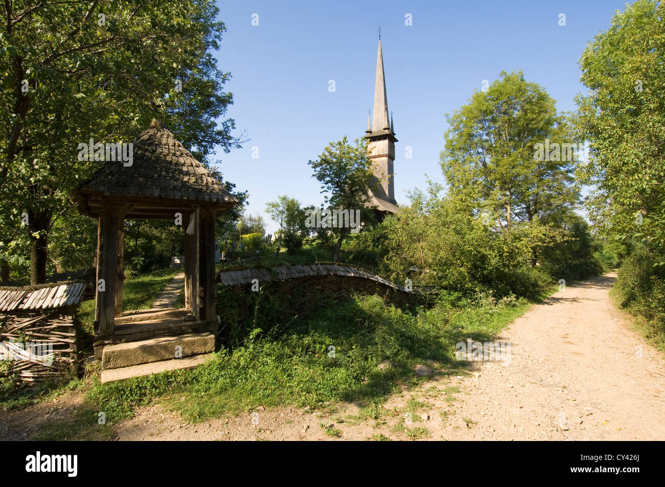 Wood Church of the Holy Archangels in Plopis, 1796, Maramures, Romania Stock Photo