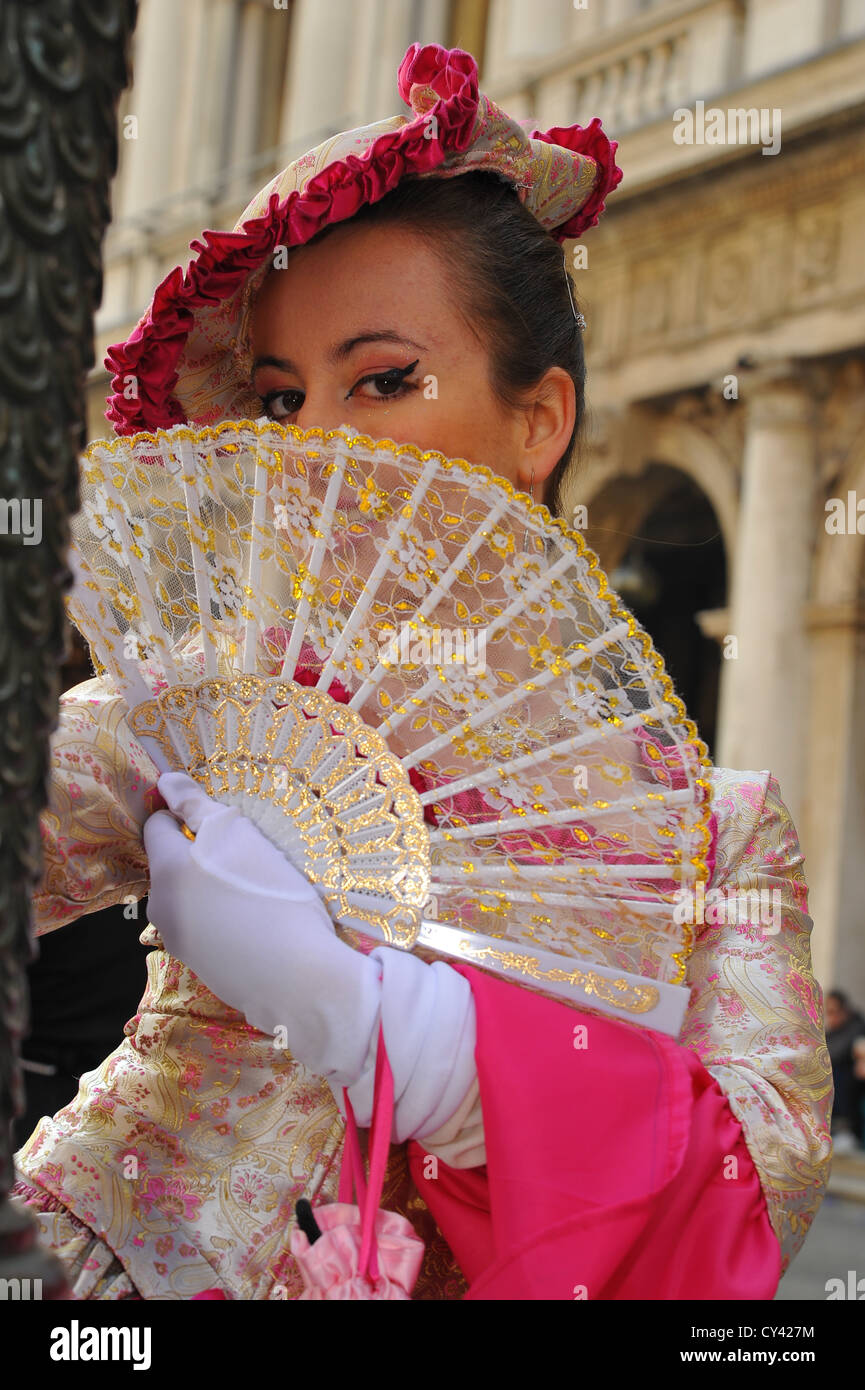 Mask wearers, Carnival in Venice, Italy. Stock Photo
