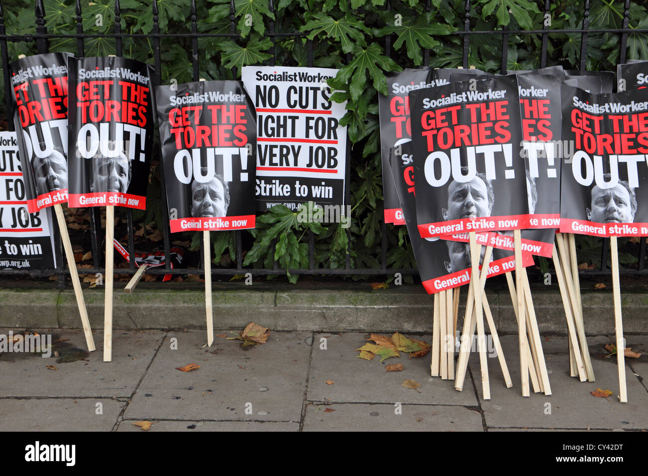 Protest placards at A Future That Works, central London, UK Stock Photo