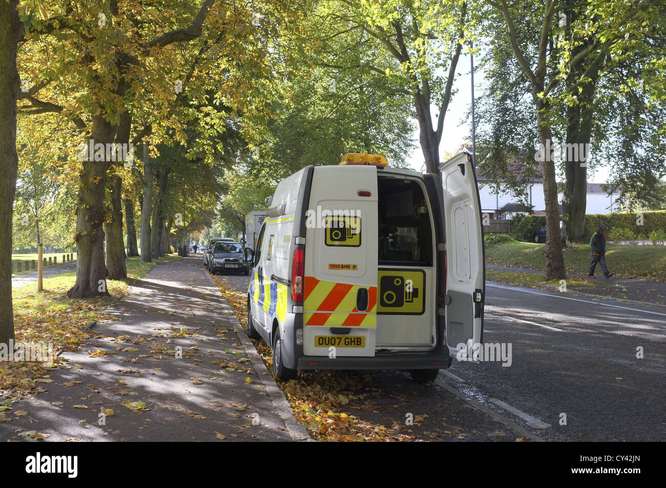 Police Van with speed checking camera Stock Photo
