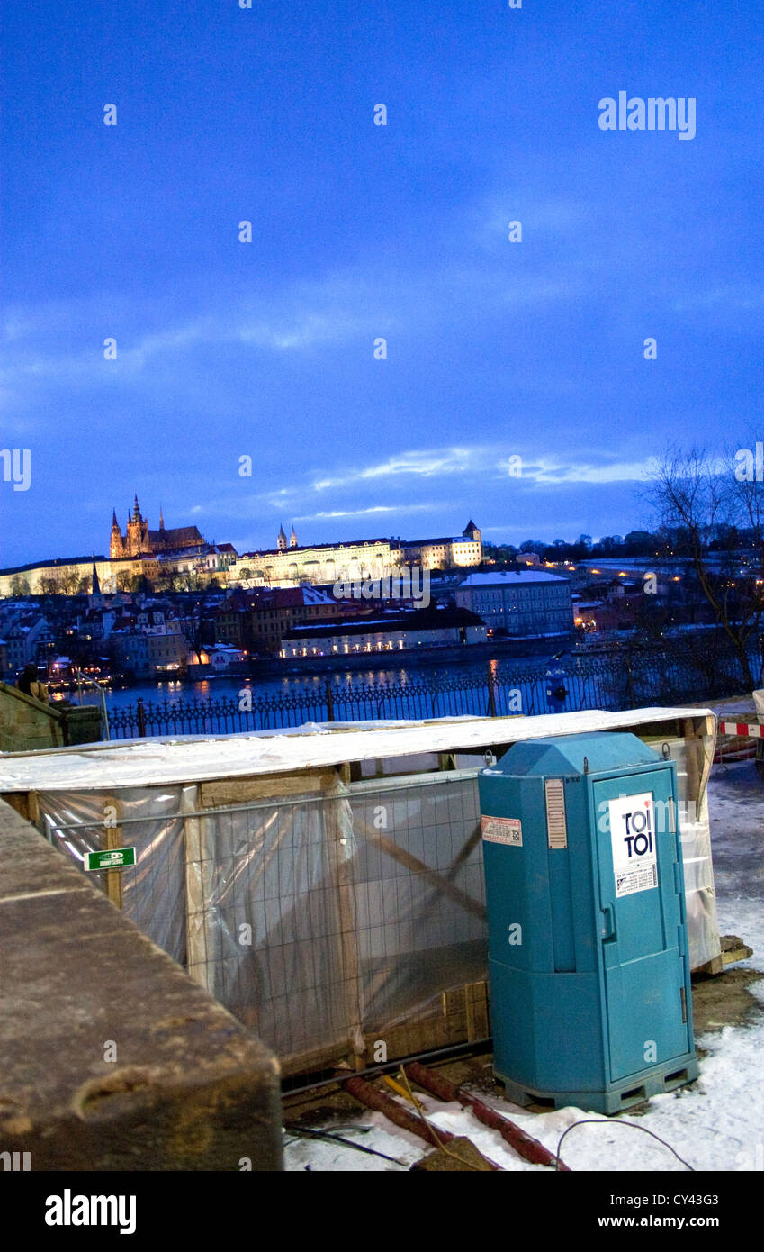 Prague Castle mobile toilet Toi Toi pictured during reconstruction Charles Bridge Prague Czech Republic on January 2 2011. (CTK Stock Photo