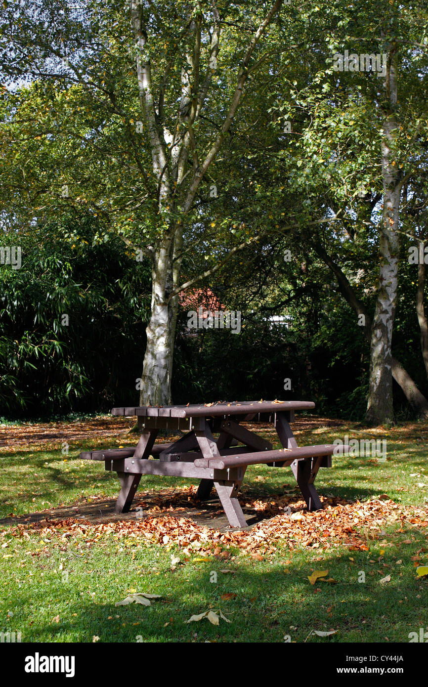 AUTUMN PICNIC BENCH. RHS WISLEY SURREY UK Stock Photo Alamy