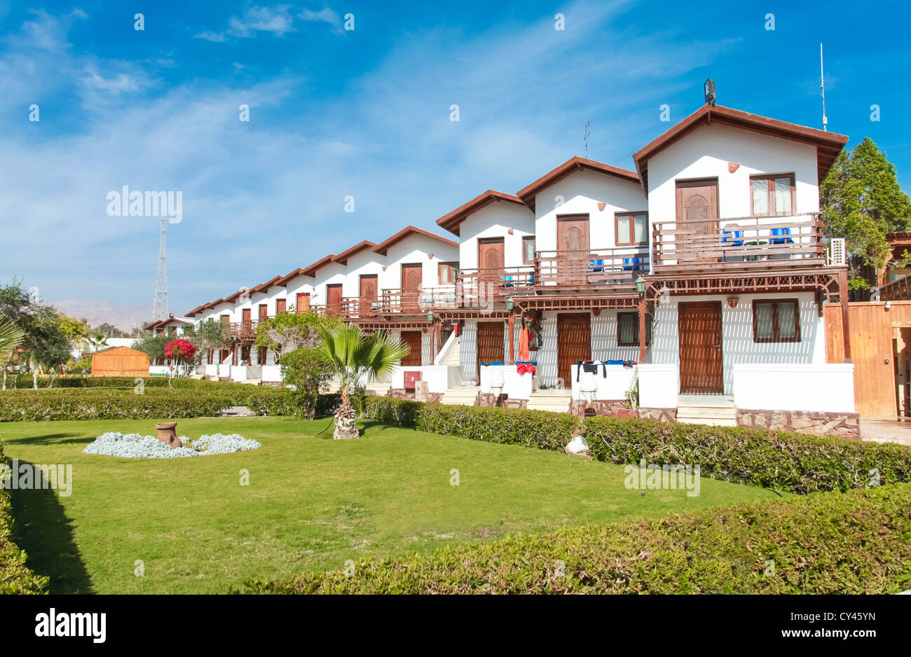 Tourist resort with houses in a row in Egypt. Stock Photo
