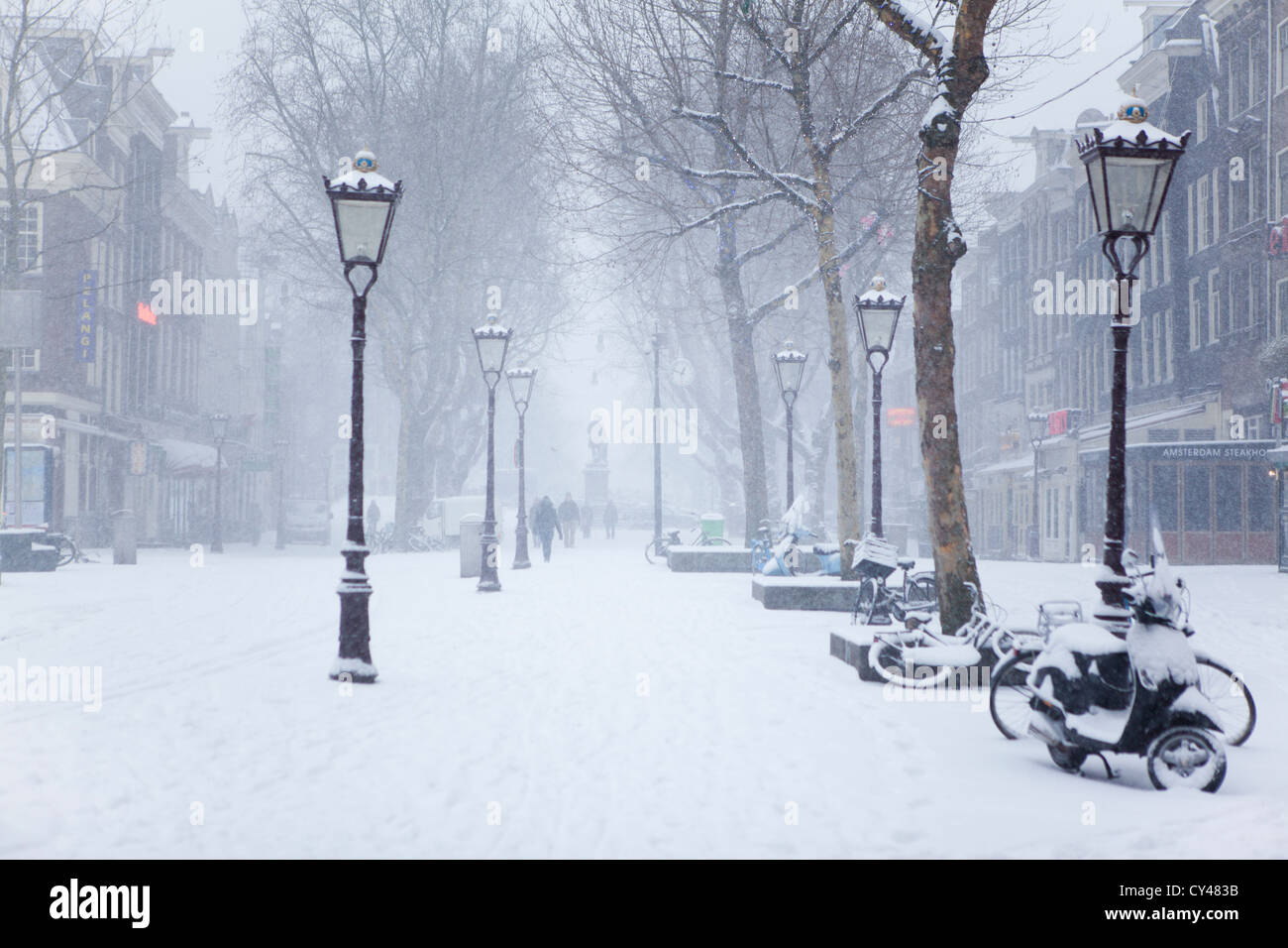 First snow in Amsterdam in the winter of 2012 Stock Photo