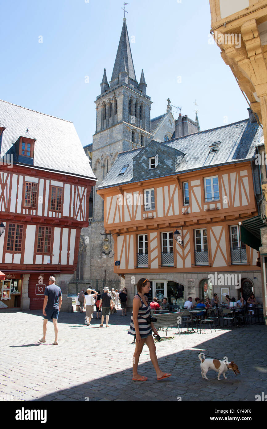 Historic old town centre of Vannes with St. Peter's Cathedral, Morbihan, Brittany, France Stock Photo