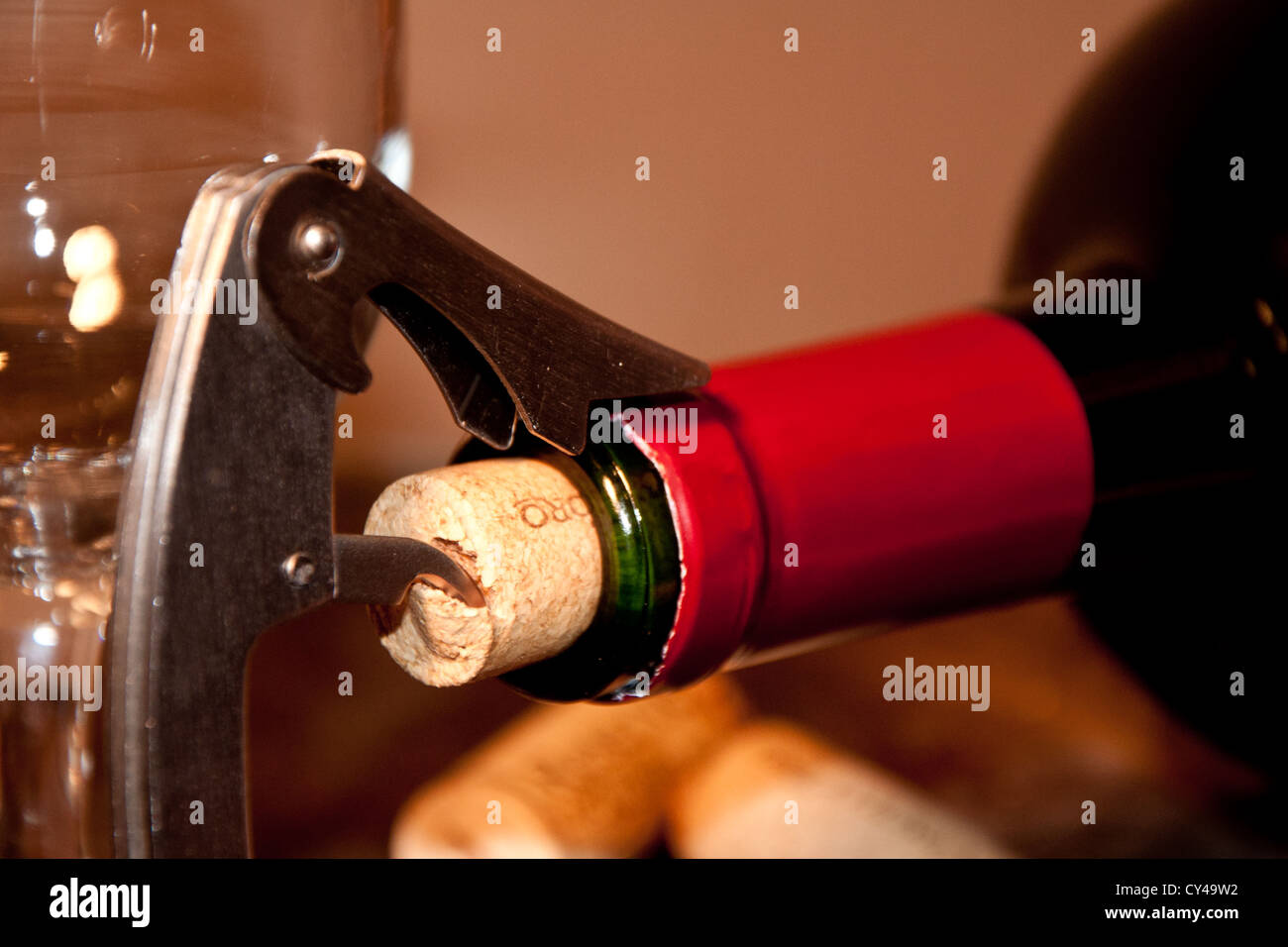 Opening a Bottle of Wine Stock Photo