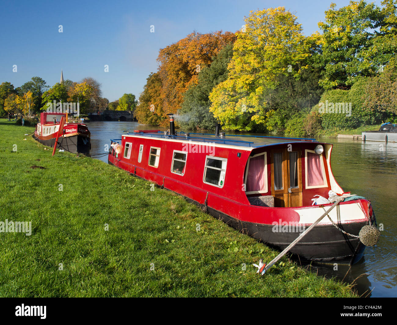 Pleasure boats by Abingdon Bridge in Autumn 14 Stock Photo