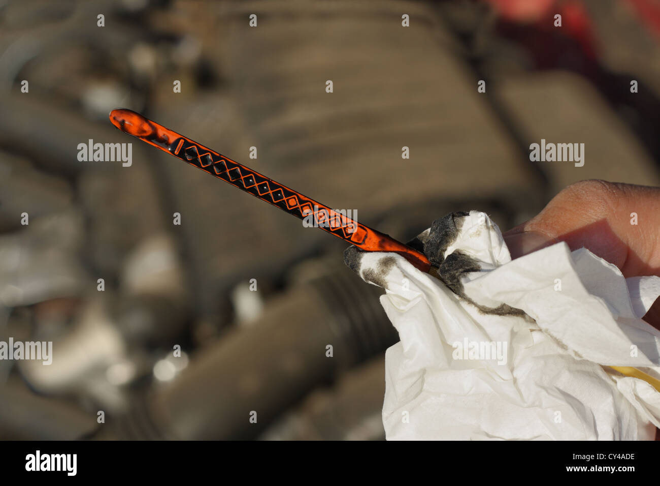 Motor engine oil level inspection Stock Photo Alamy