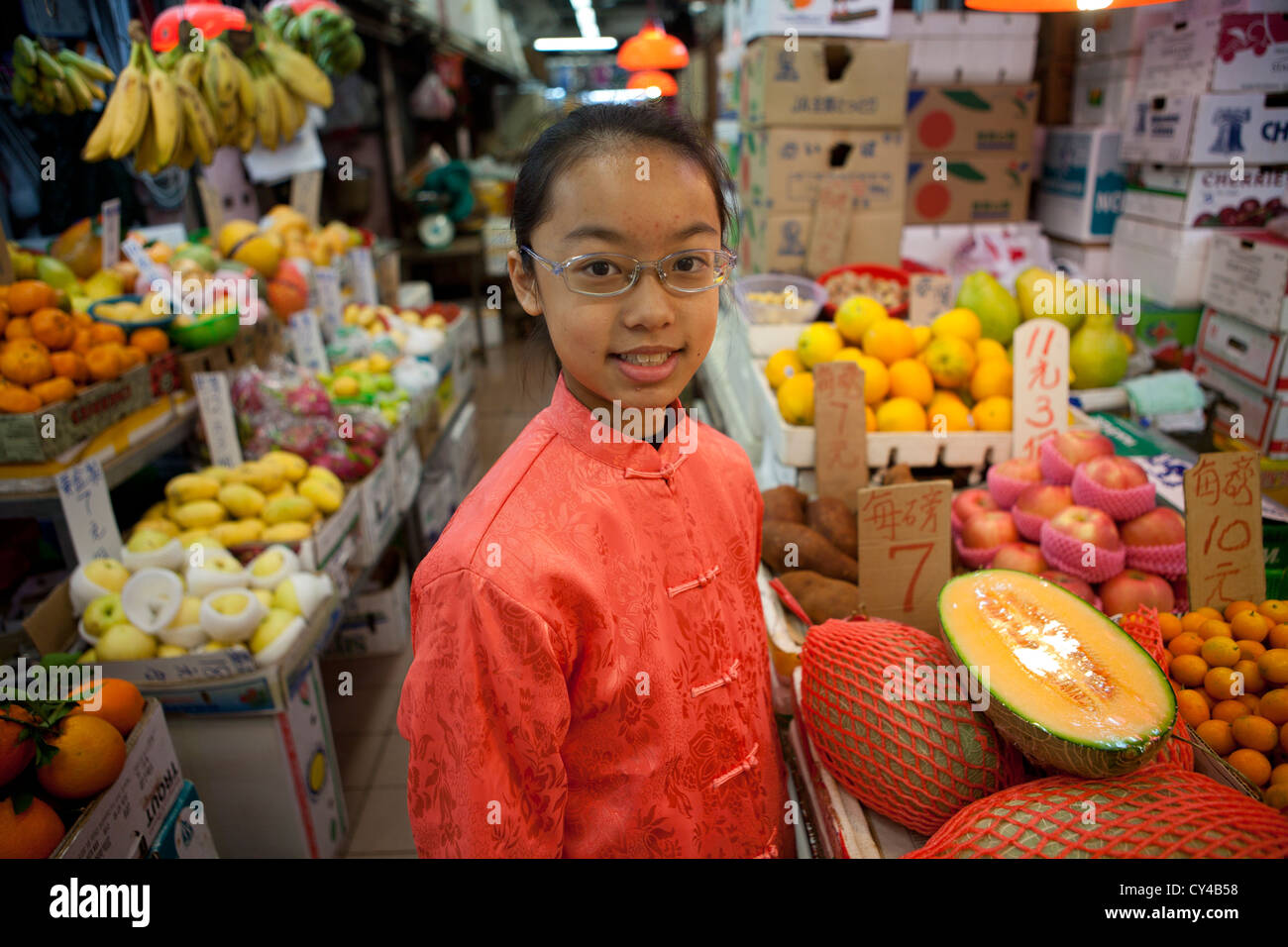 fruit and vegetable market in Hongkong, China. This image is model released (tungtung) Stock Photo