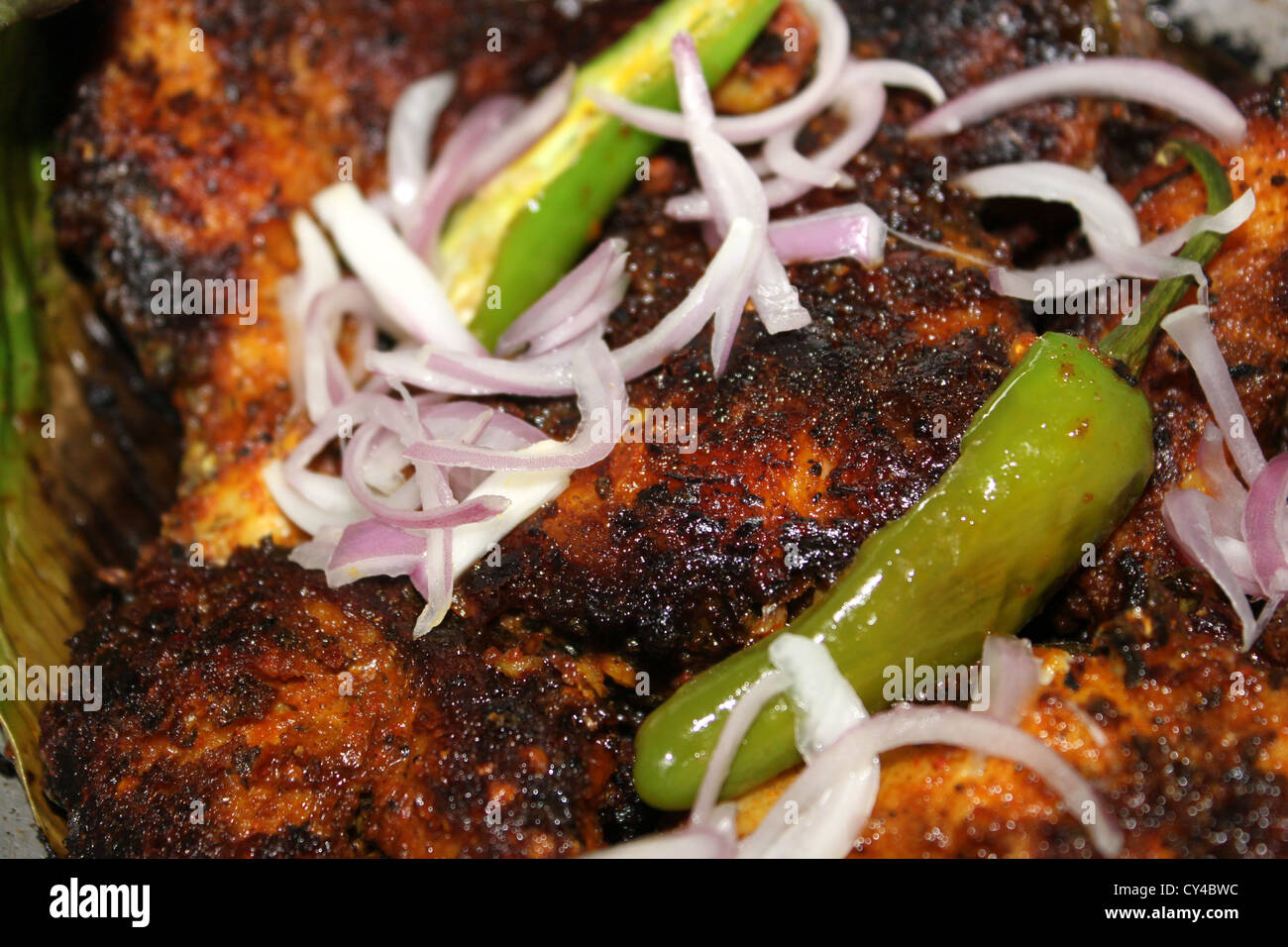 Fresh water Rohu fish fry with chili and onion Stock Photo Alamy