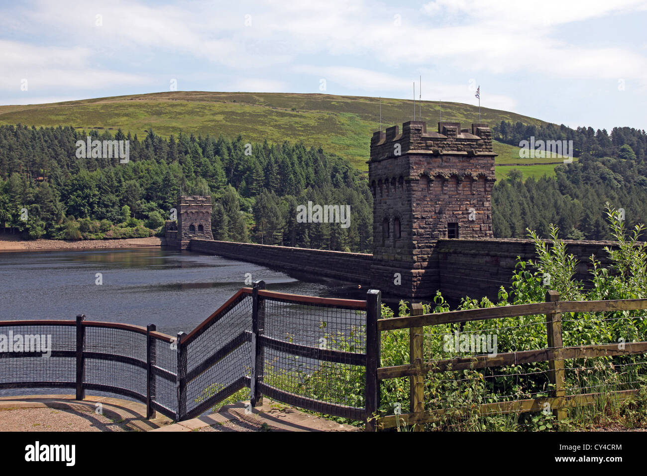 The dam at the head of Derwant  reservoir used for bommoing practice during World War the Dam Buster 617 SQD Stock Photo