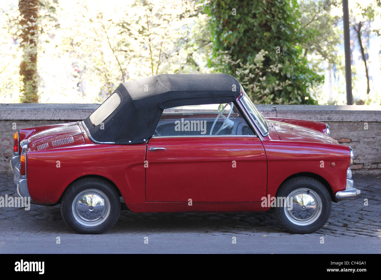 fun romantic cabrio topolino red CAR, fiat 600, Roma, rome, Rome, Italy, photoarkive Stock Photo