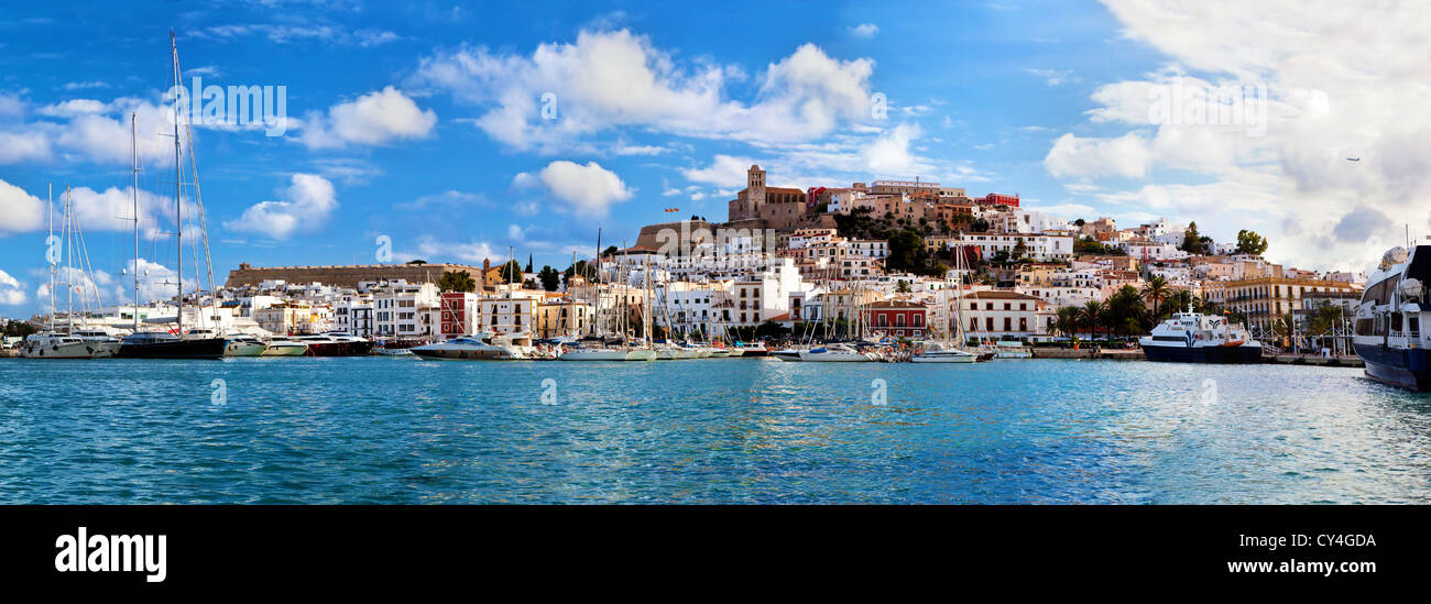 Bild Bilder auf Leinwand Panorama von Ibiza Altstadt Eivissa Spanien BXW-4erP 