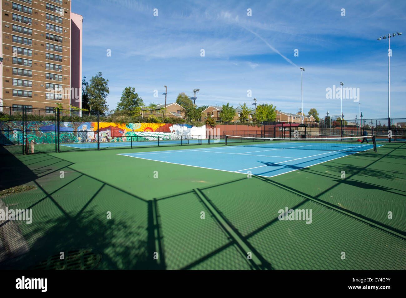Tennis courts in a park in Newark New Jersey Stock Photo