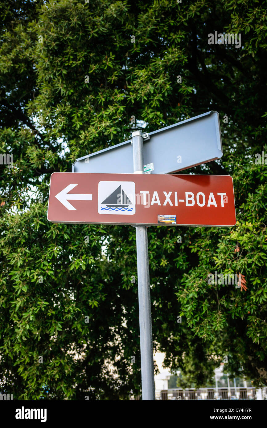 Signpost pointing to the Water Taxi-boat in Opatija Croatia Stock Photo