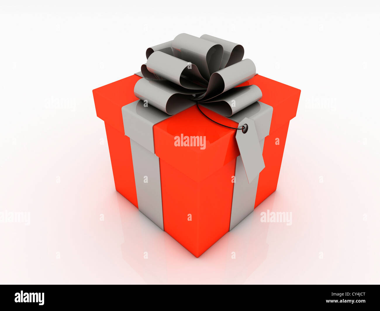 Gift box with silver ribbon bow isolated on white background Stock ...