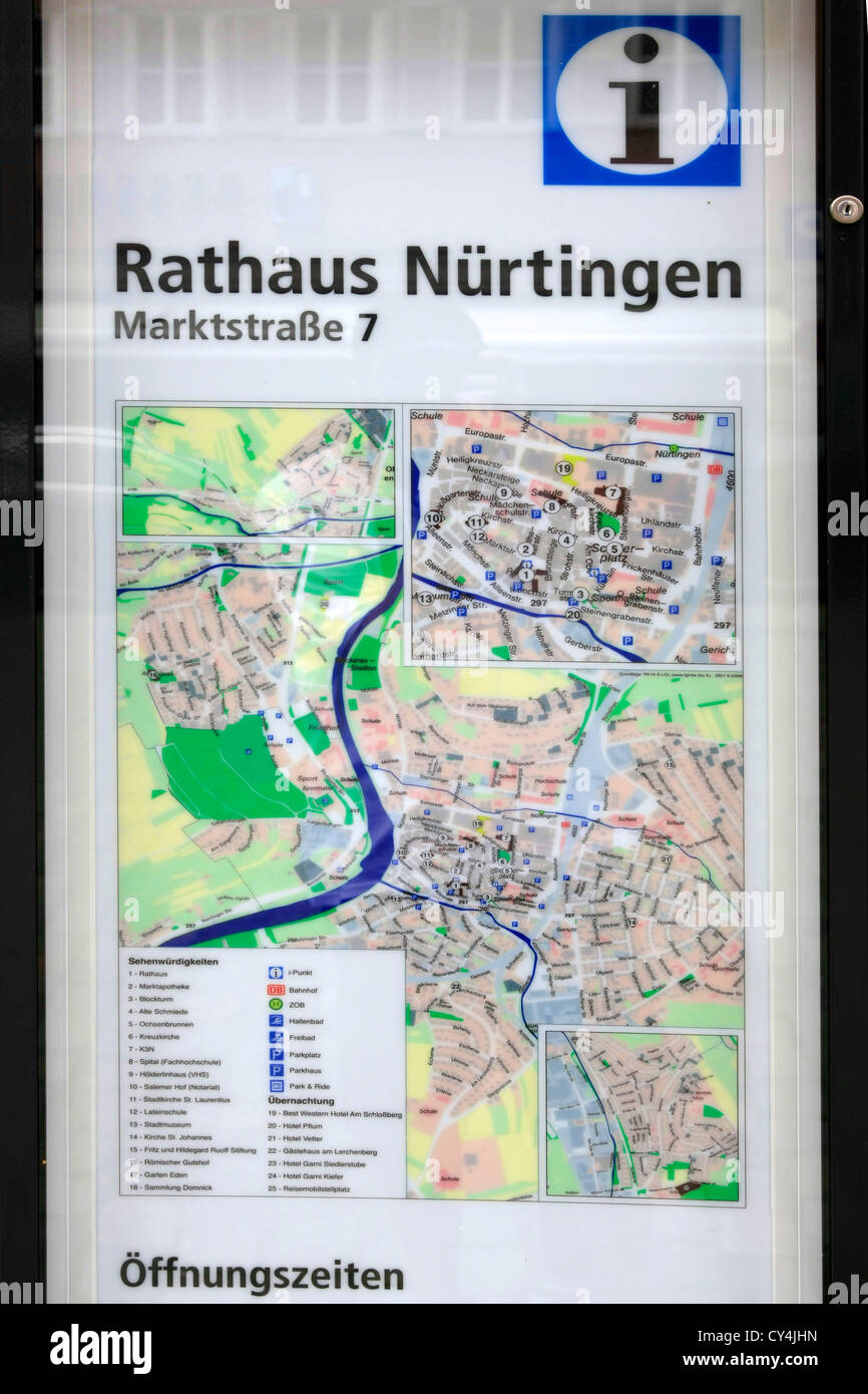 Street map for tourists in Nurtingen Germany Stock Photo - Alamy