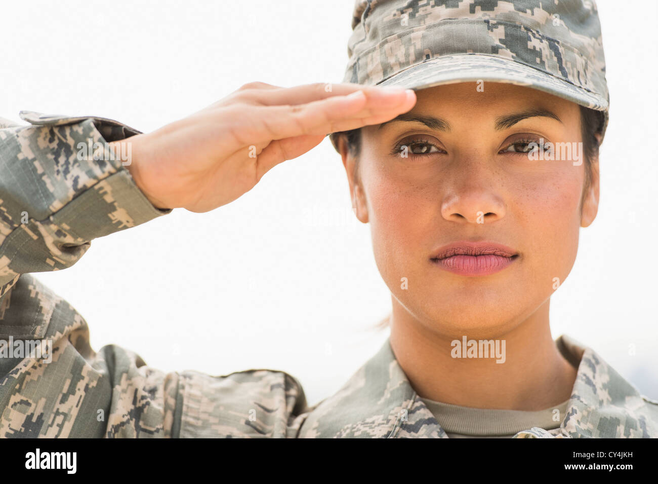 Portrait of female army soldier Stock Photo