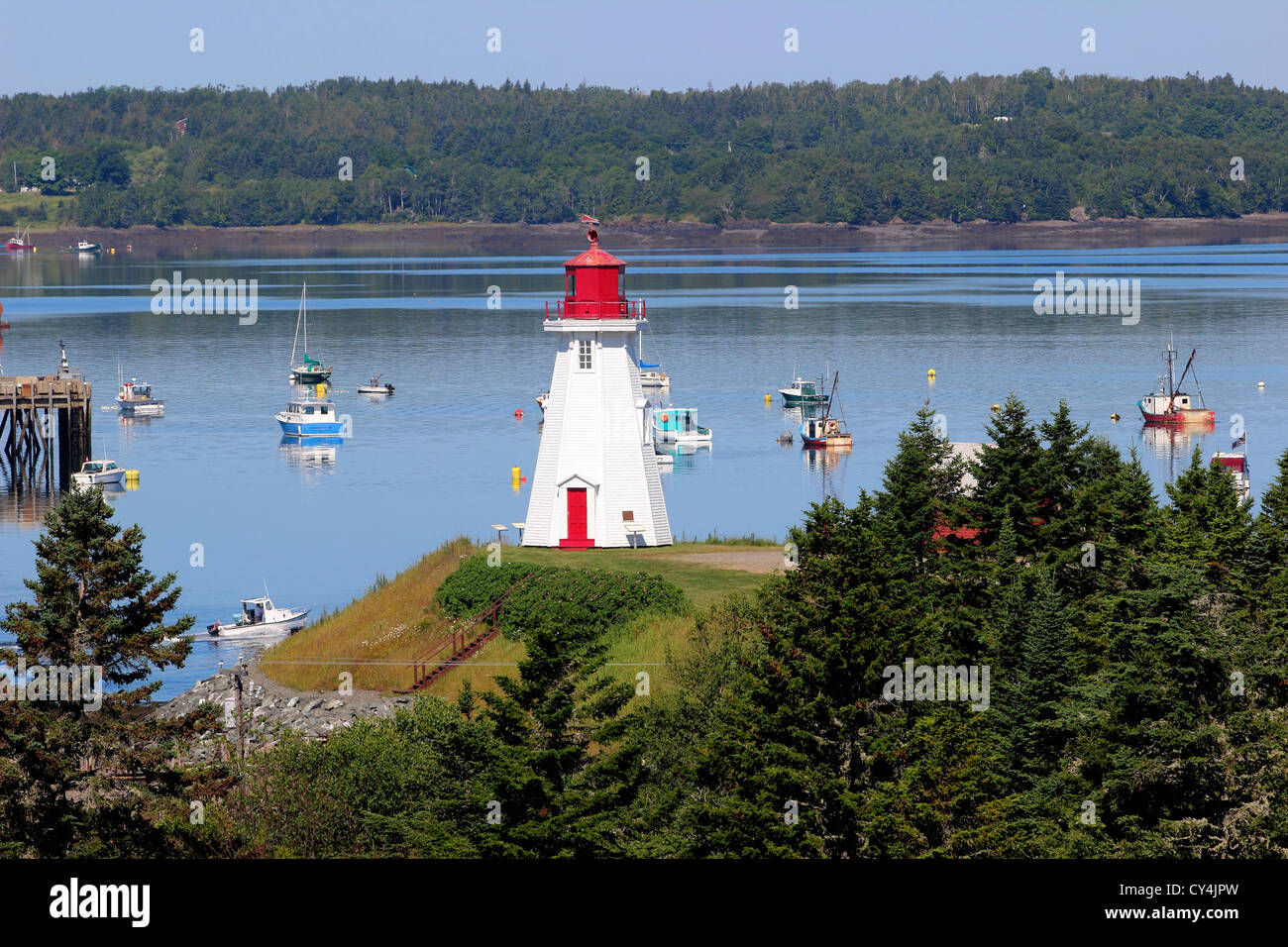Canada New Brunswick Atlantic Coast Campobello Island Mulholland Point Lighthouse Stock Photo