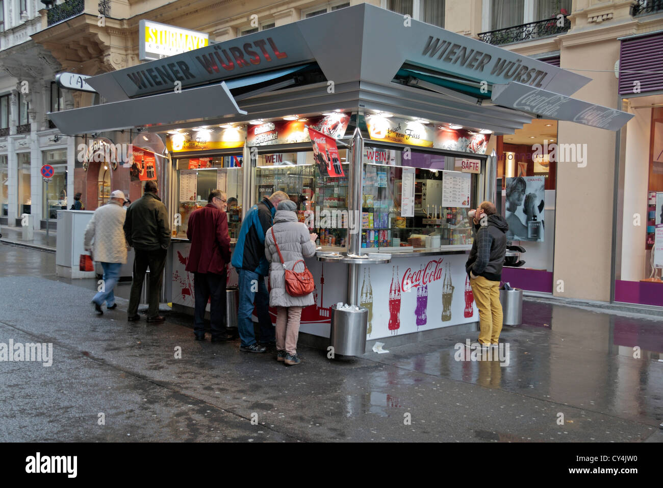 A Wiener Wurstl fast food kiosk in Vienna, Austria. Stock Photo