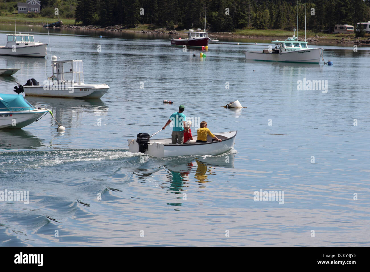 Maine Coast New England USA Jonesport small harbor with lobster boats Stock Photo