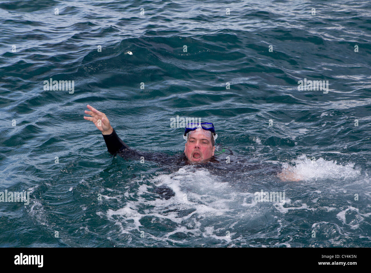 Diver panics at surface Stock Photo Alamy