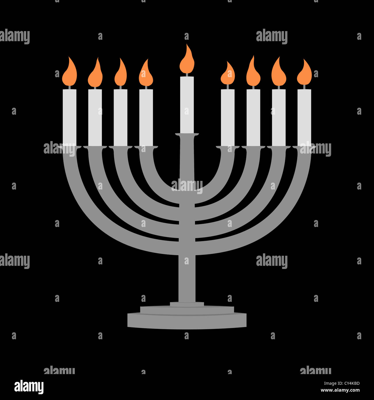 Hanukkah candles all candle lite on the traditional Hanukkah menorah