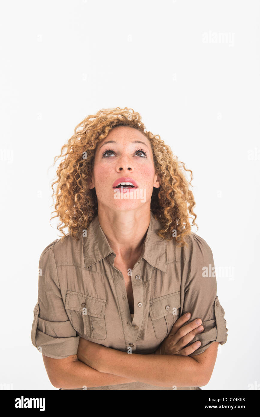 Portrait of young woman on white background, studio shot Stock Photo ...