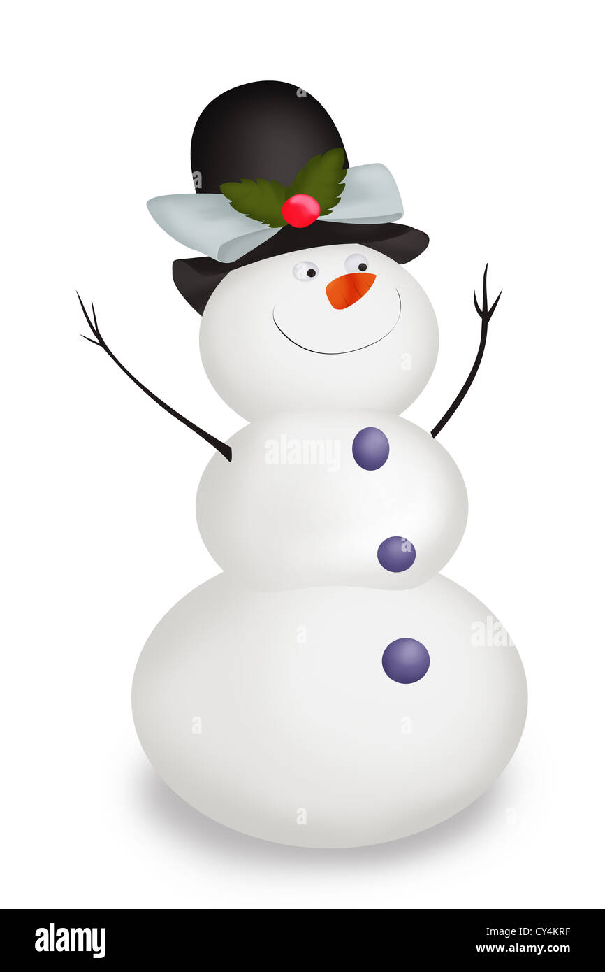 Funny Christmas Snowman wearing a hat and his hands up isolated on ...