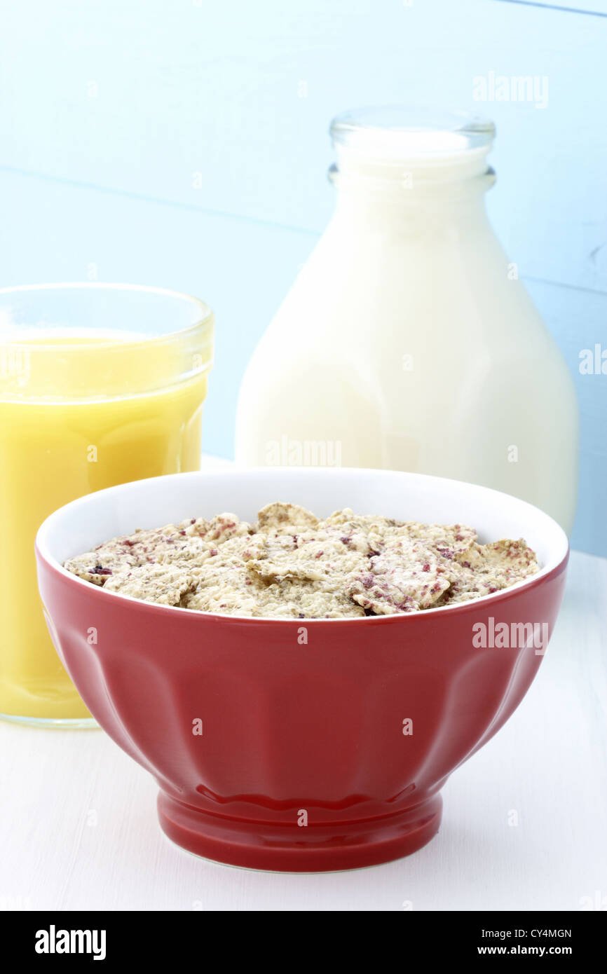 Delicious and healthy breakfast cereal with orange juice Stock Photo