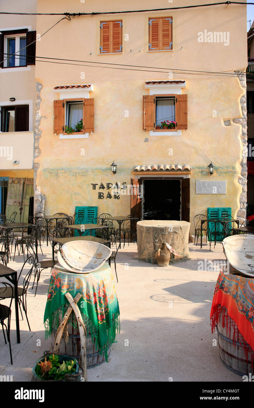 La Nina Bonita Tapas bar in Baska at sunrise on the island of Krk Stock