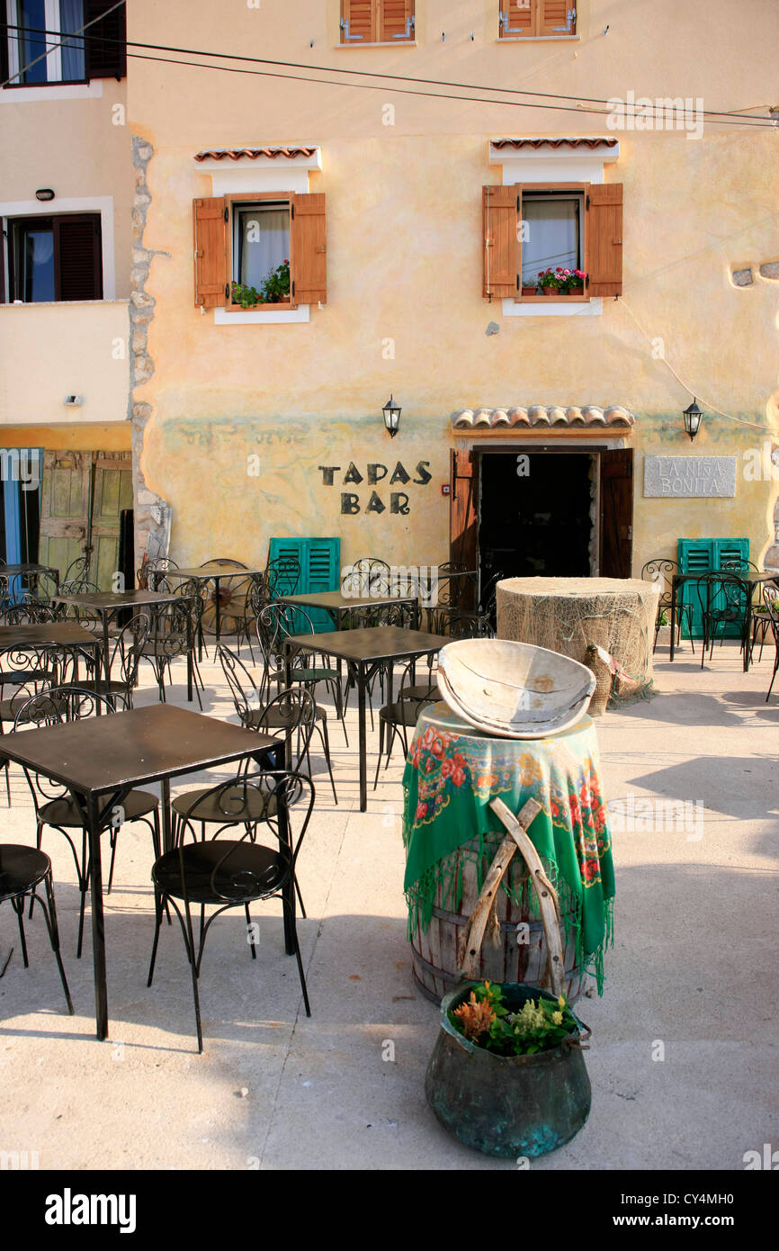 La Nina Bonita Tapas bar in Baska at sunrise on the island of Krk Stock