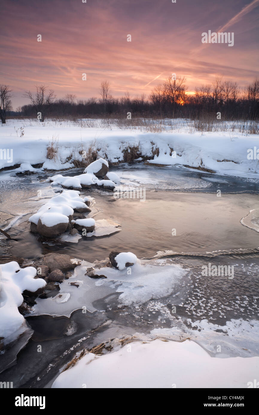 Winter landscape with a river Stock Photo - Alamy