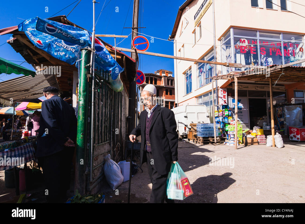 Old man shopping in Old Bazaar, Pristina, Kosovo Stock Photo