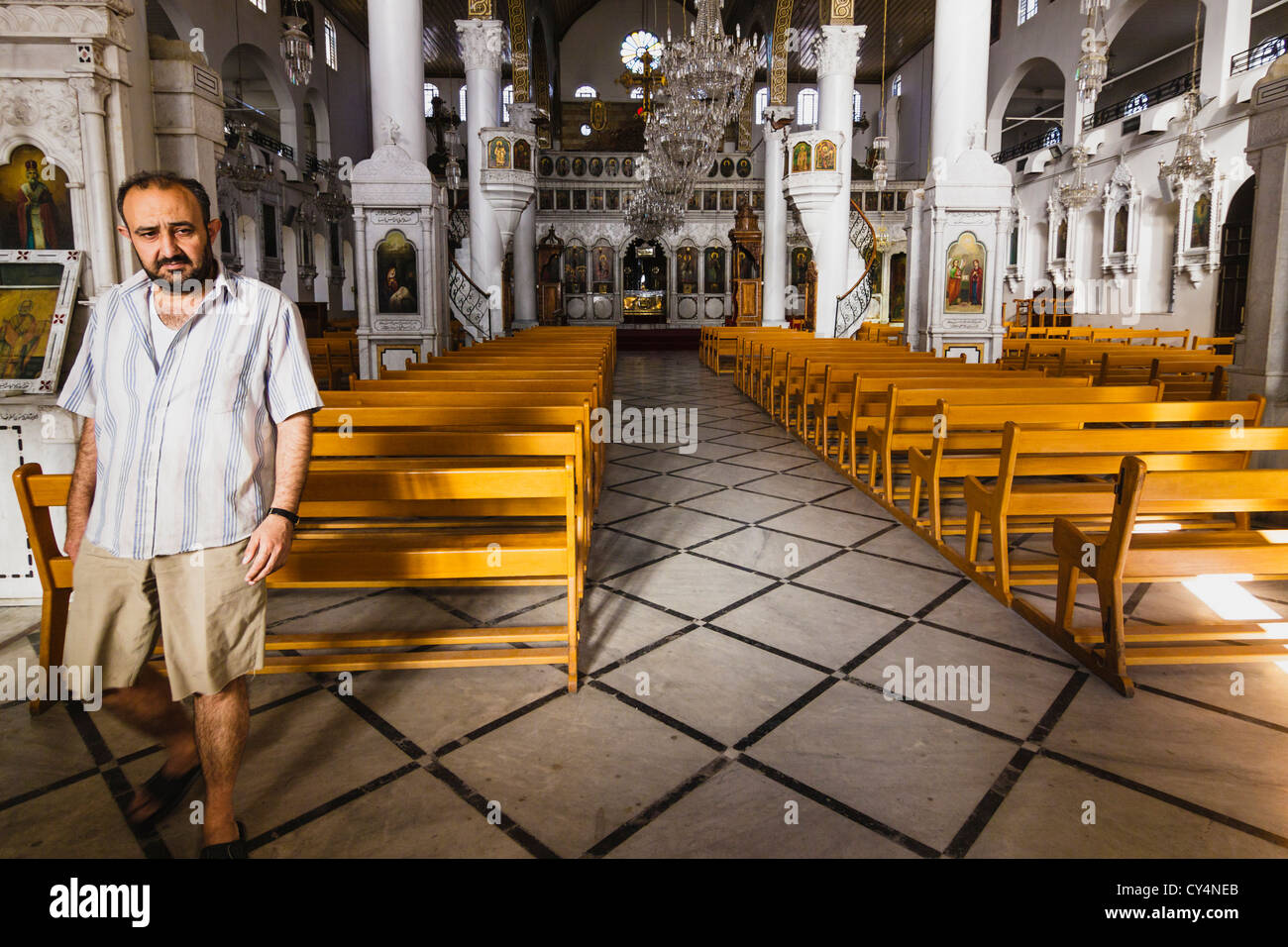 Doorman at the Orthodox Patriarchate. Damascus, Syria Stock Photo