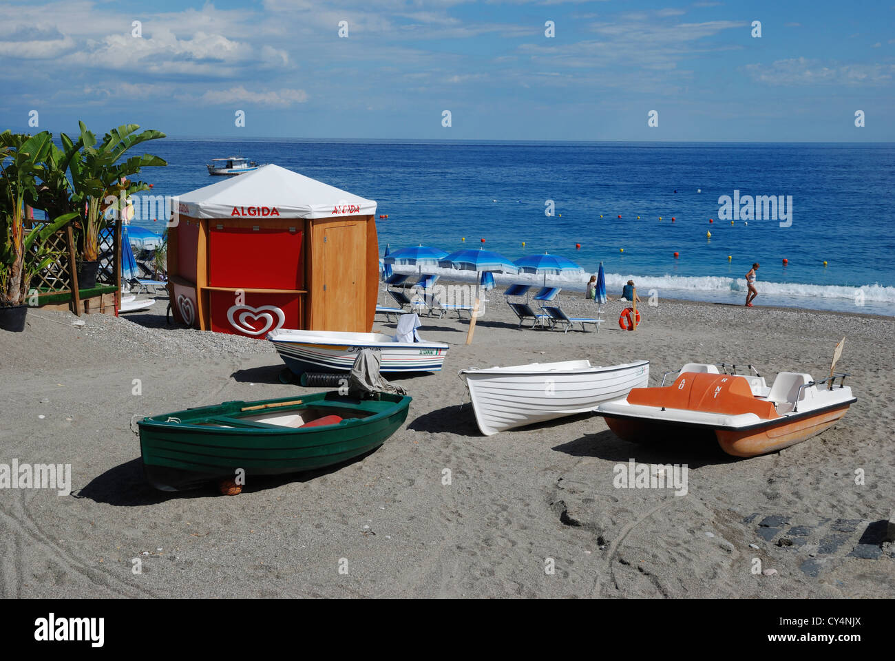 The beach at Letojanni, Sicily, Italy. Stock Photo